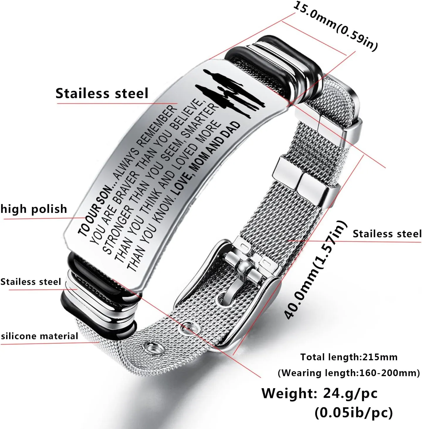 To My Son Bracelets Inspirational Bracelet Engraved Personalized Gifts to Son from Dad Mom Adjusatable Bracelet