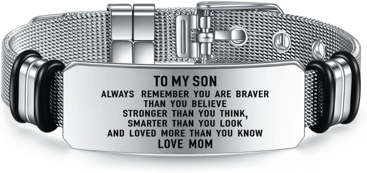 To My Son Bracelets Inspirational Bracelet Engraved Personalized Gifts to Son from Dad Mom Adjusatable Bracelet