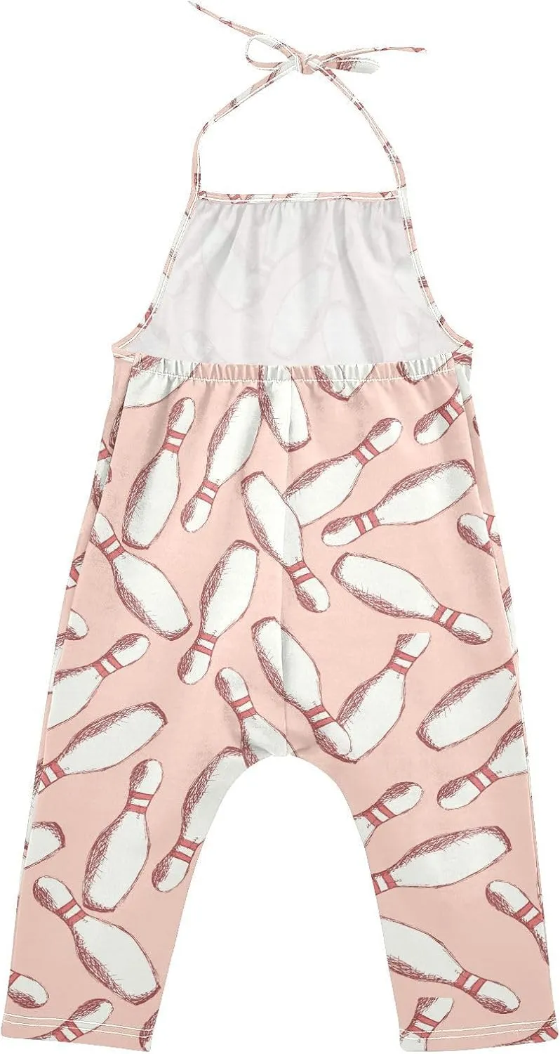 Toddler Girls' Sleeveless Jumpsuits Sketch Bowling Pins Casual Summer Rompers with Pockets for 1-6T