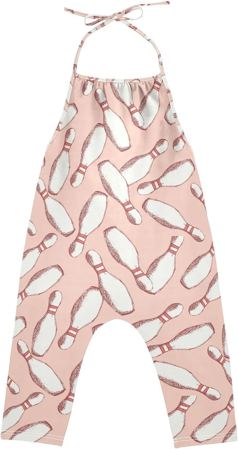 Toddler Girls' Sleeveless Jumpsuits Sketch Bowling Pins Casual Summer Rompers with Pockets for 1-6T