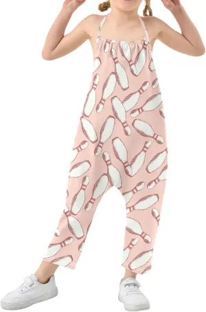 Toddler Girls' Sleeveless Jumpsuits Sketch Bowling Pins Casual Summer Rompers with Pockets for 1-6T