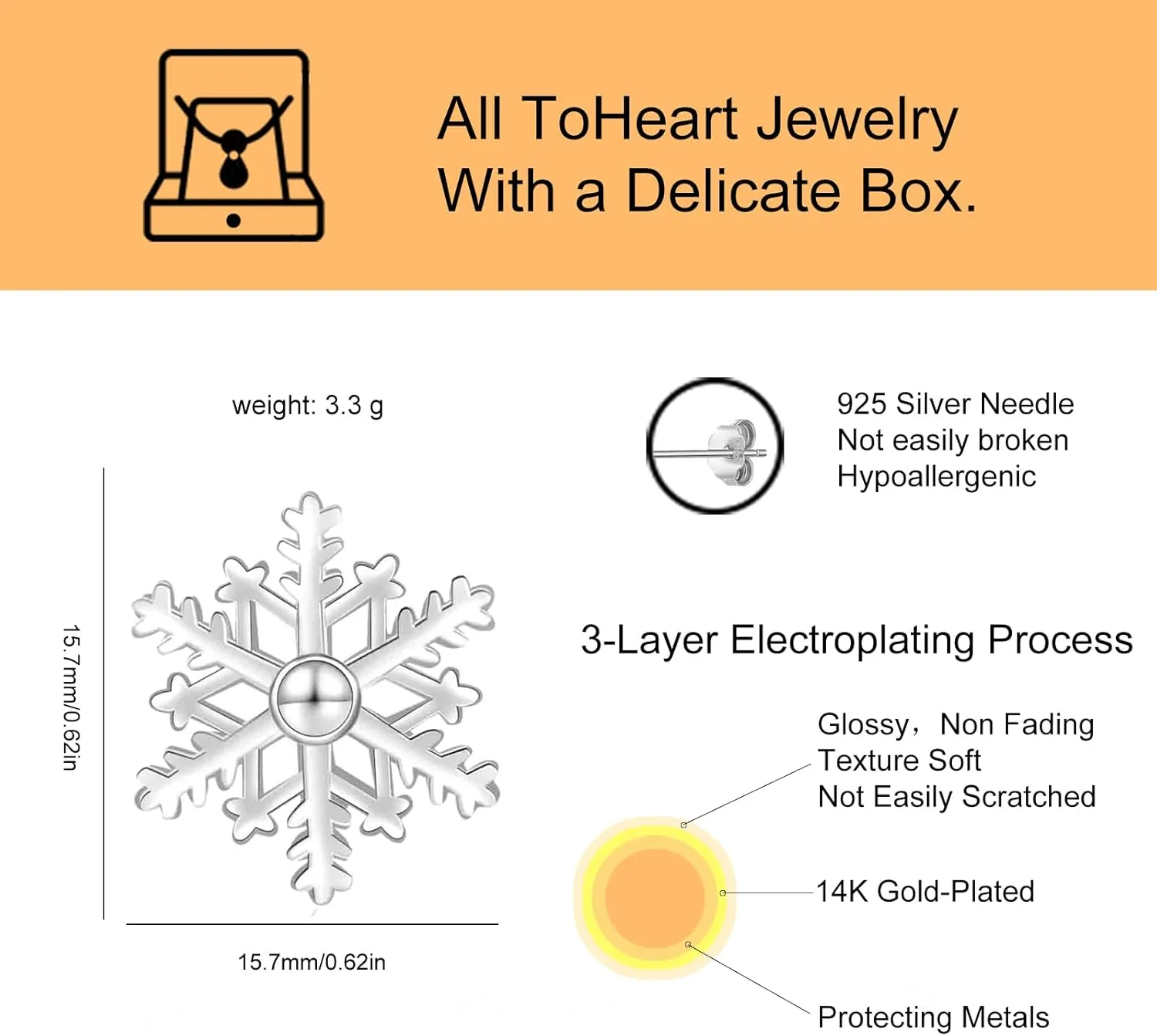 ToHeart Snowflake Earrings for Womens Minimalist Silver Snowflake Earrings Dangle for Womens