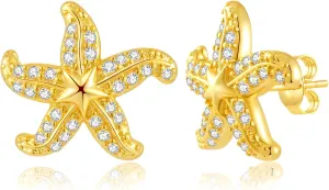 ToHeart Starfish Earrings for Womens Hypoallergenic 14K Gold Starfish Earrings for Womens/Girls Minimalist