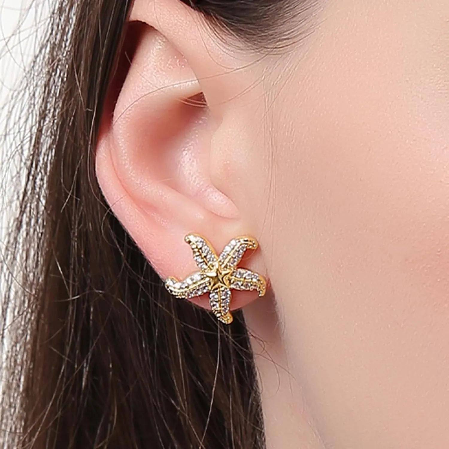 ToHeart Starfish Earrings for Womens Hypoallergenic 14K Gold Starfish Earrings for Womens/Girls Minimalist