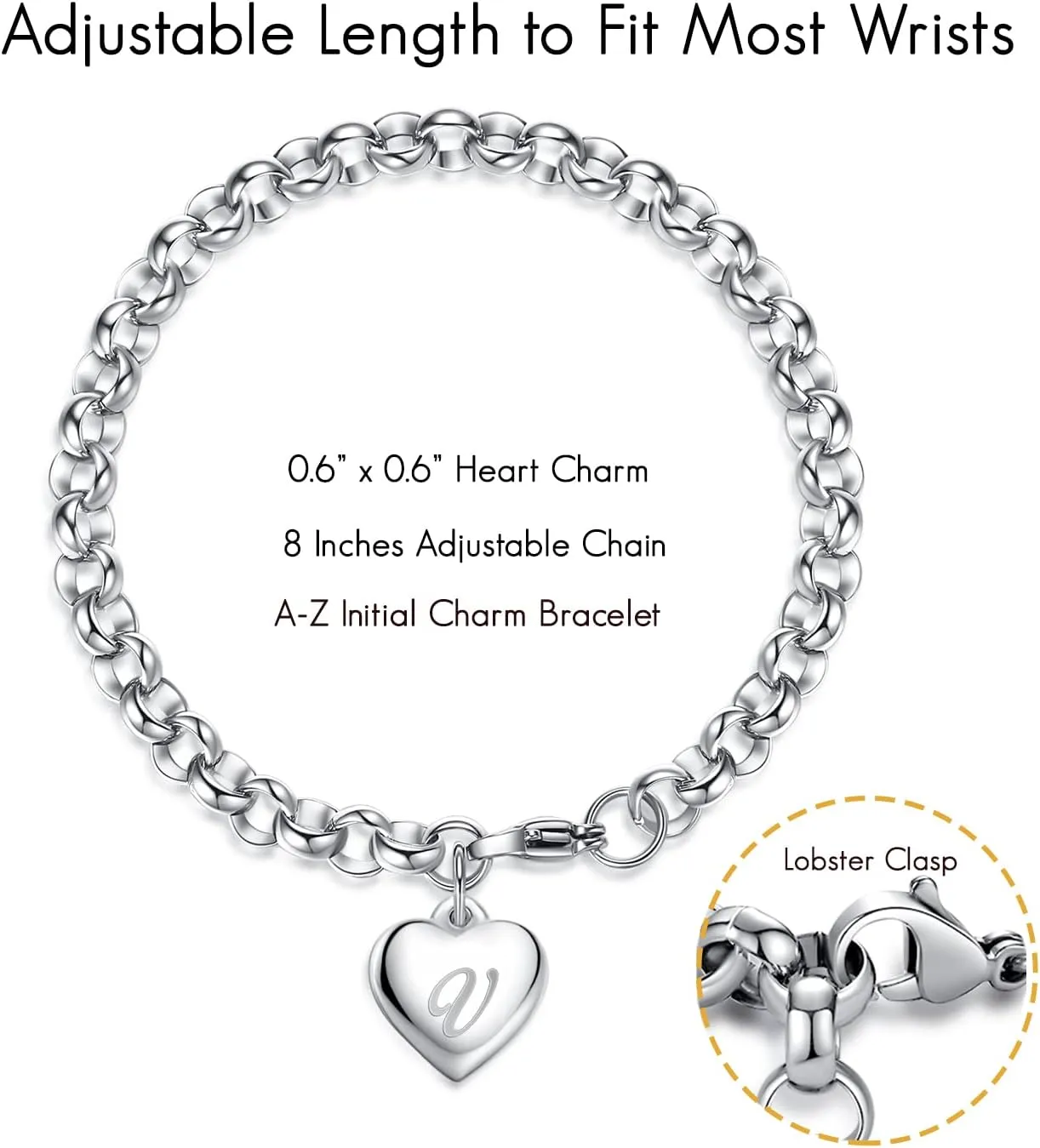 TONY & SANDY Initial Charm Bracelets for Girls Women Stainless Steel A-Z Bracelet Personalized Gifts Birthday Graduation Easter Basket Stuffers for Teen Girls Jewelry (Various Design)