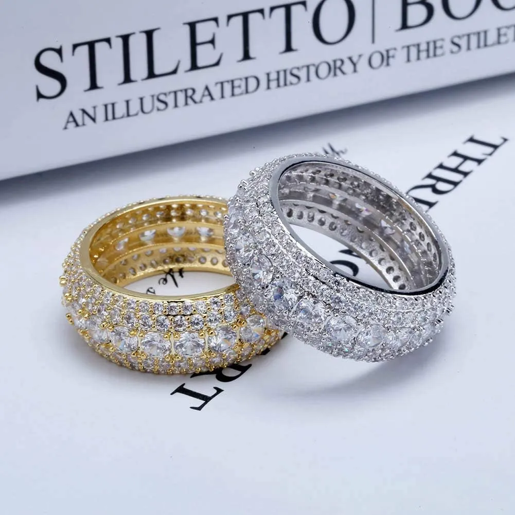 TOPGRILLZ 10MM Diamond Rings For Men 14K Gold Plated 5A  Cubic Zirconia Iced Out Anniversary Bling Silver Band Pinky Mens Rings Fashion
