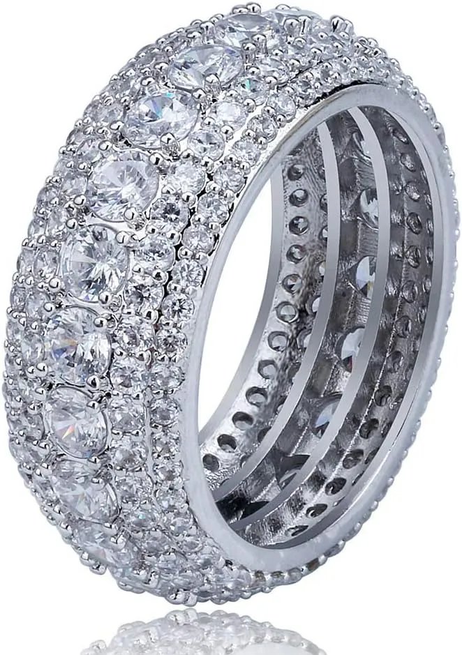 TOPGRILLZ 10MM Diamond Rings For Men 14K Gold Plated 5A  Cubic Zirconia Iced Out Anniversary Bling Silver Band Pinky Mens Rings Fashion
