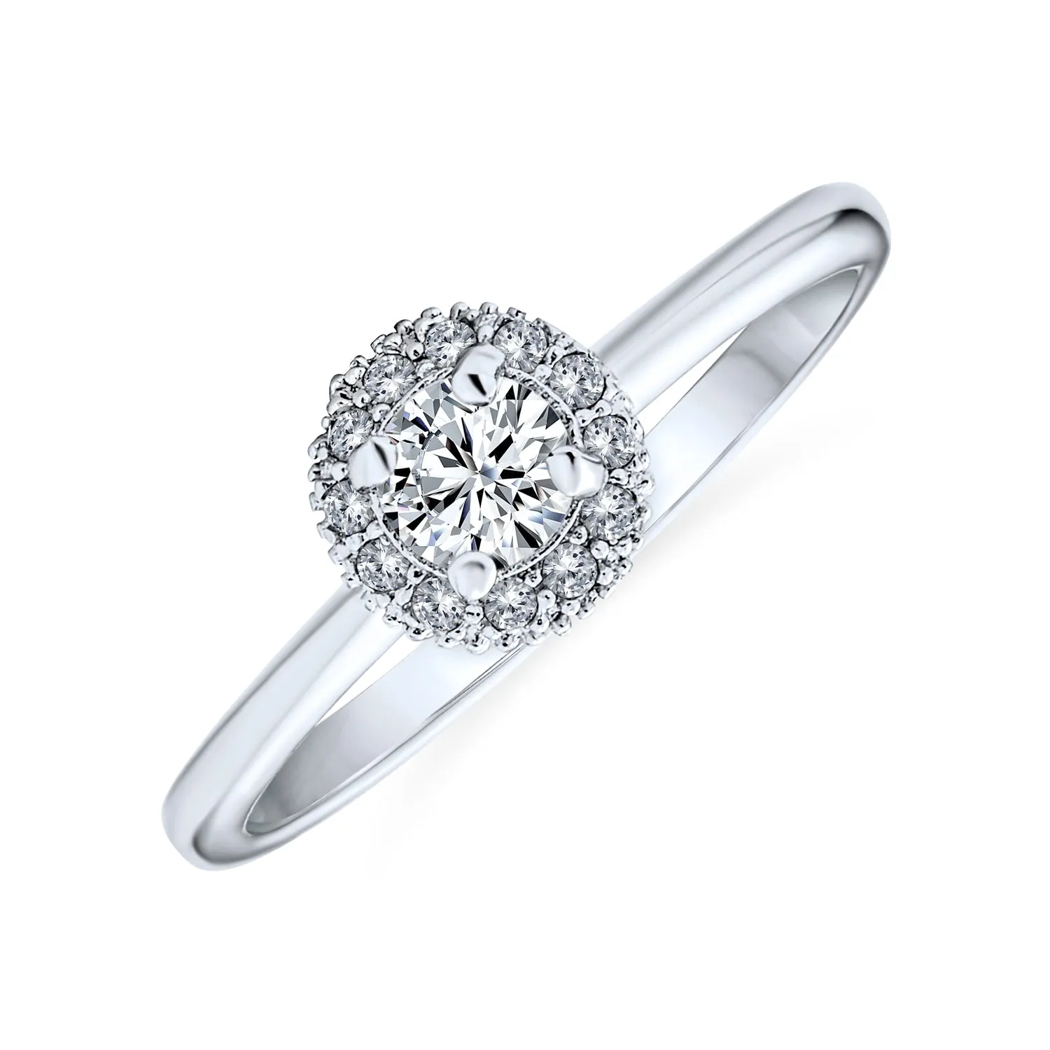 Traditional Carney Yellow Emerald Green CZ Halo Solitaire Engagement Ring Silver