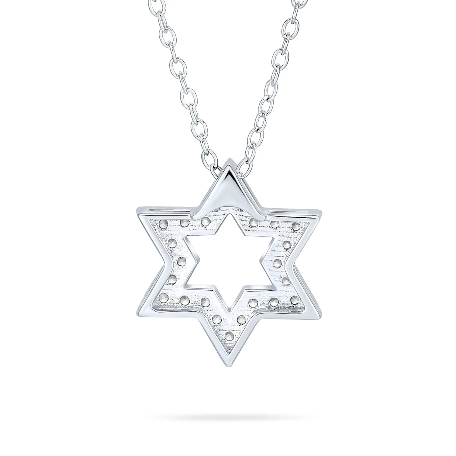 Traditional Star of David Pendant Necklace CZ Accent Sterling Silver Bat Mitzvah