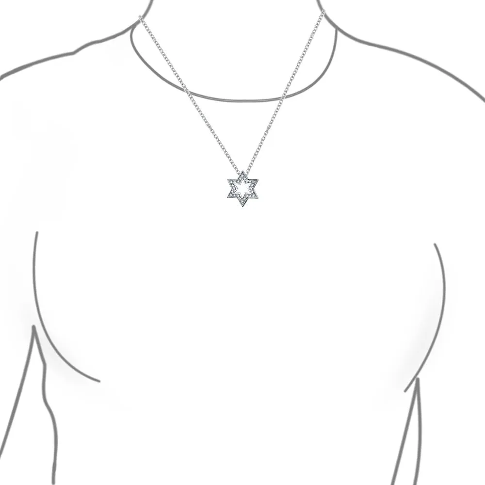 Traditional Star of David Pendant Necklace CZ Accent Sterling Silver Bat Mitzvah