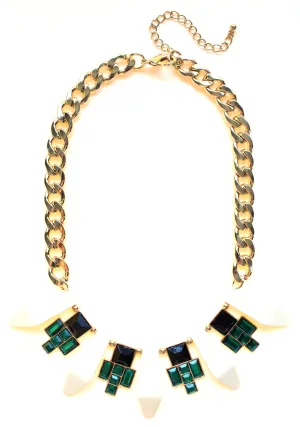 Tribal Geometric Jeweled Statement Necklace- Ivory