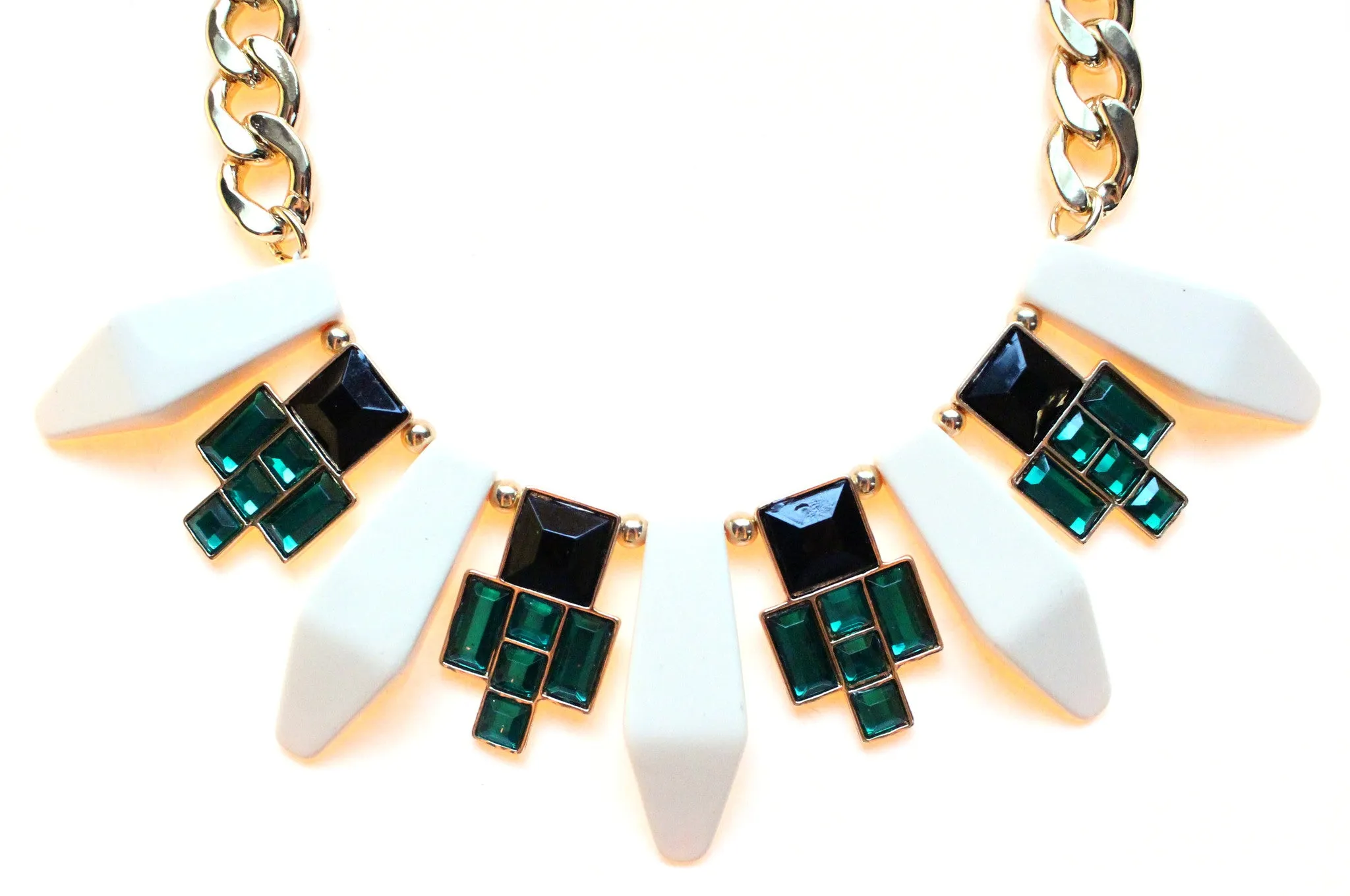 Tribal Geometric Jeweled Statement Necklace- Ivory