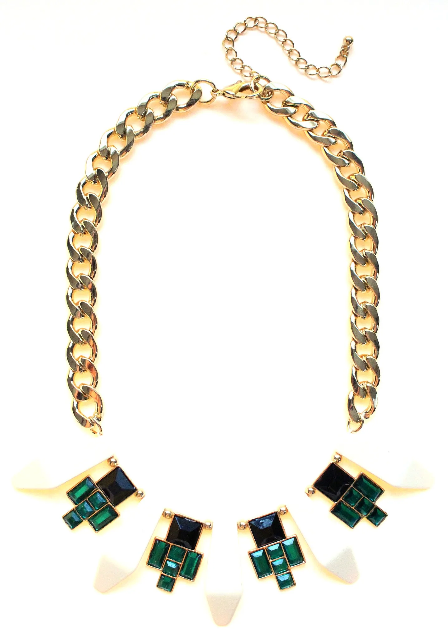 Tribal Geometric Jeweled Statement Necklace- Ivory