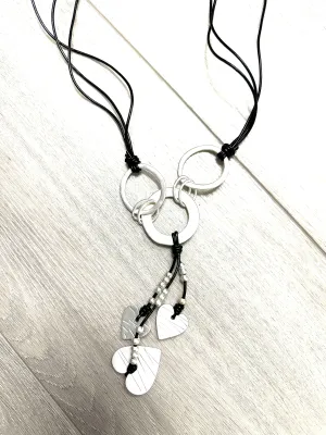 Triple Rings and Hearts Necklace