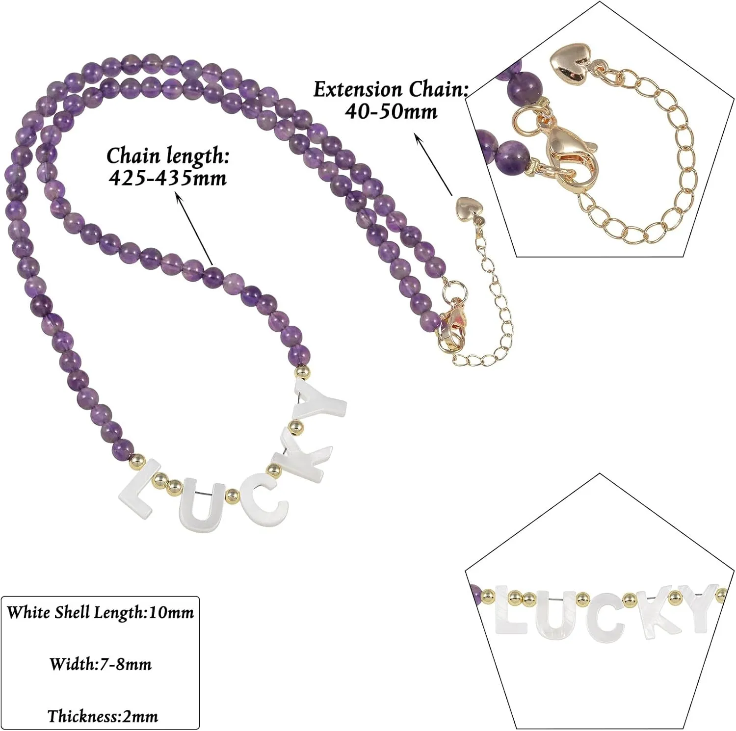 TUMBEELLUWA White Shell Lucky Charm Necklace 4mm Crystal Beaded Necklaces Trendy Layered Bracelets Good Luck Jewelry for Women Men