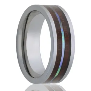 Tungsten 8mm Pipe Cut Men's Wedding Band with Koa Wood & Abalone Inlays