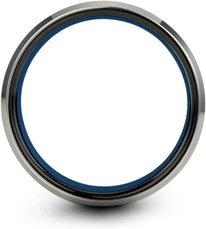 Tungsten Carbide Wedding Band Ring 8mm for Men Women Blue Black Beveled Edge Brushed Polished Personalized Custom Engraving Anniversary Engagement