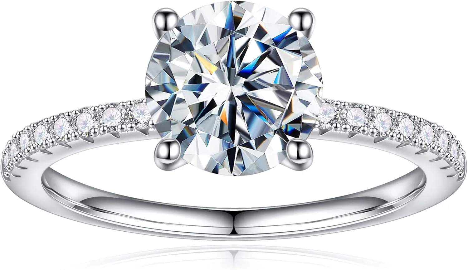 Turandoss 1.5CT Moissanite Rings for Women, D Color VVS1 Clarity Brilliant Round Cut Solitaire Lab Created Moissanite Ring Rhodium Plated Solid S925 Sterling Silver 4 Prong Moissanite Engagement Ring