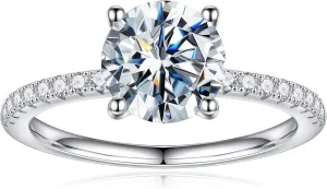 Turandoss 1.5CT Moissanite Rings for Women, D Color VVS1 Clarity Brilliant Round Cut Solitaire Lab Created Moissanite Ring Rhodium Plated Solid S925 Sterling Silver 4 Prong Moissanite Engagement Ring
