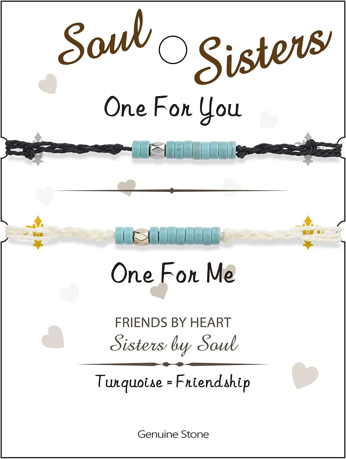 Turquoise Bead Soul Sister Bracelets for 2 Best Friend Matching Friendship Bracelets Gifts for Women Girls Friends Birthday Soul Sister Long Distance Gifts BFF Bracelets