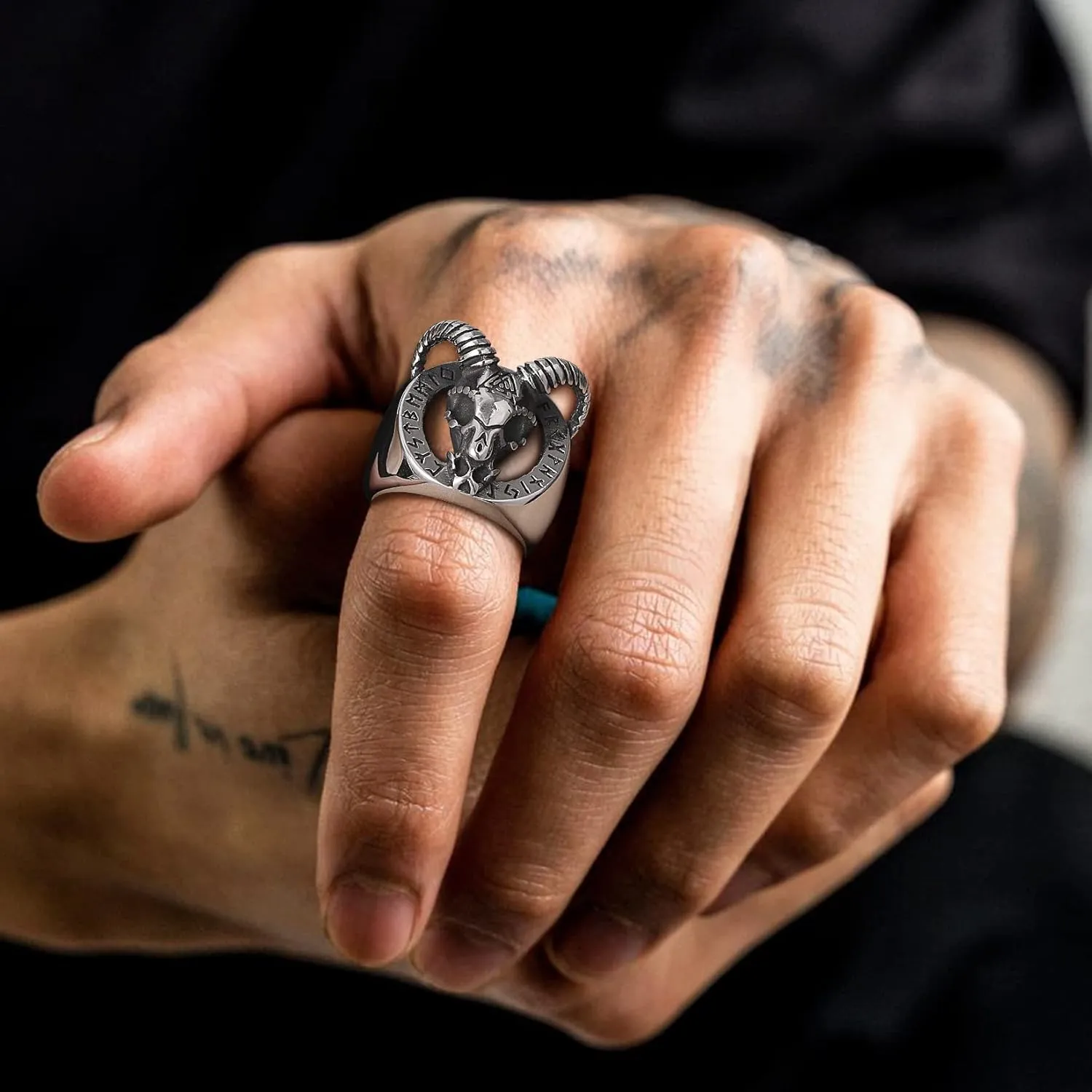 U7 Men's Punk Ring Stainless Steel Black Gold Color Signet Ring, Cool Costume Rings -with Gift Box