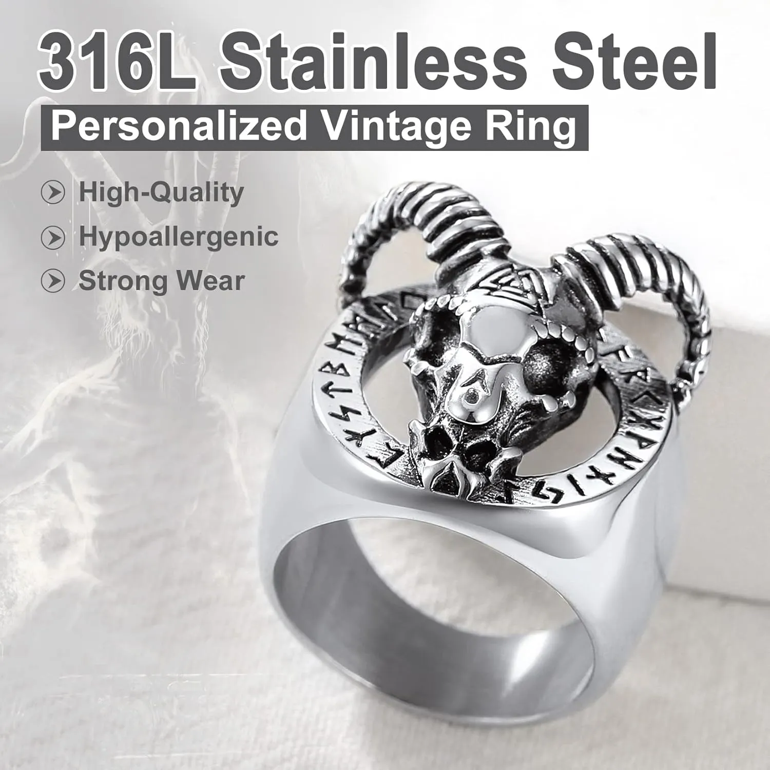 U7 Men's Punk Ring Stainless Steel Black Gold Color Signet Ring, Cool Costume Rings -with Gift Box