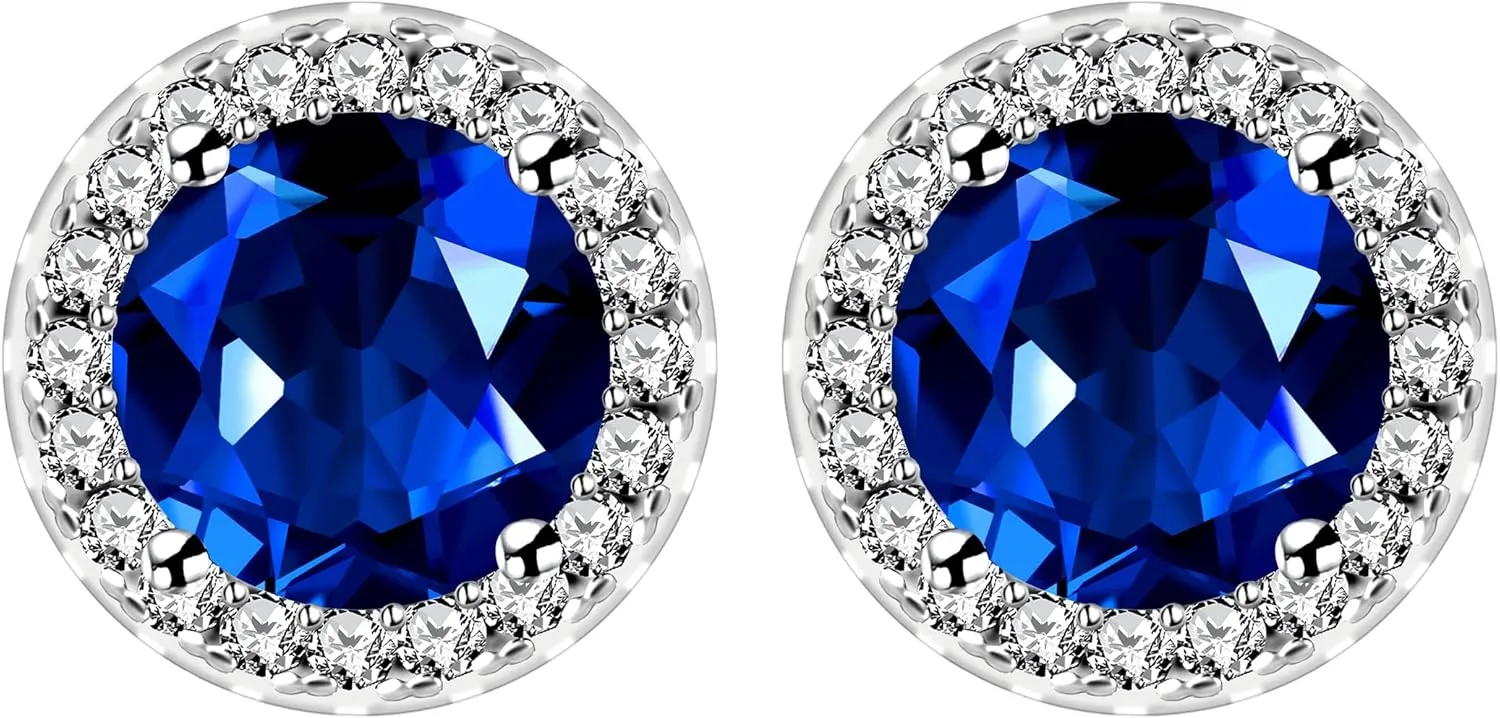 Uloveido Round Cubic Zirconia Earring Studs, Classical Simulated Diamond Birthstone Halo Solitaire Setting Earrings for Women