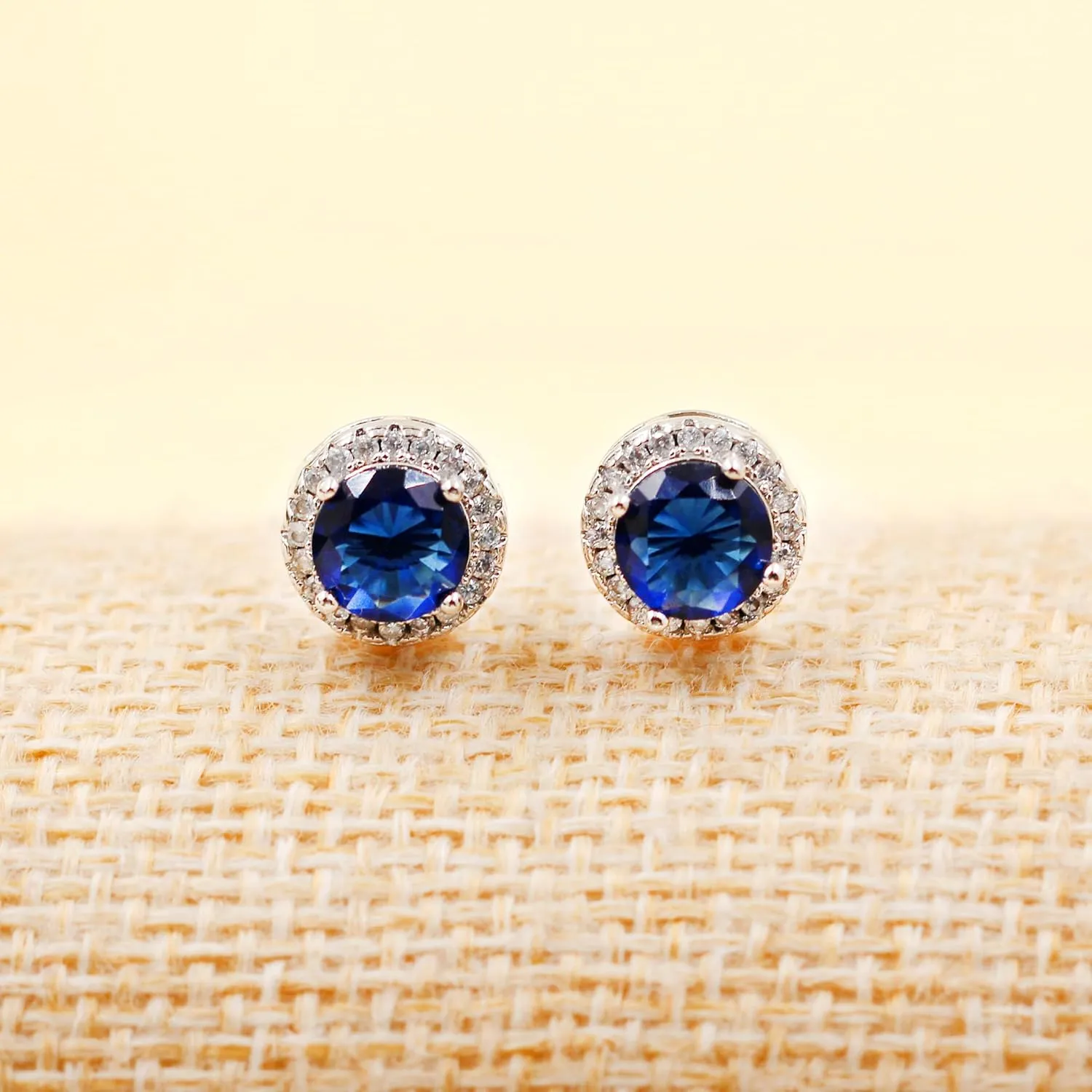 Uloveido Round Cubic Zirconia Earring Studs, Classical Simulated Diamond Birthstone Halo Solitaire Setting Earrings for Women