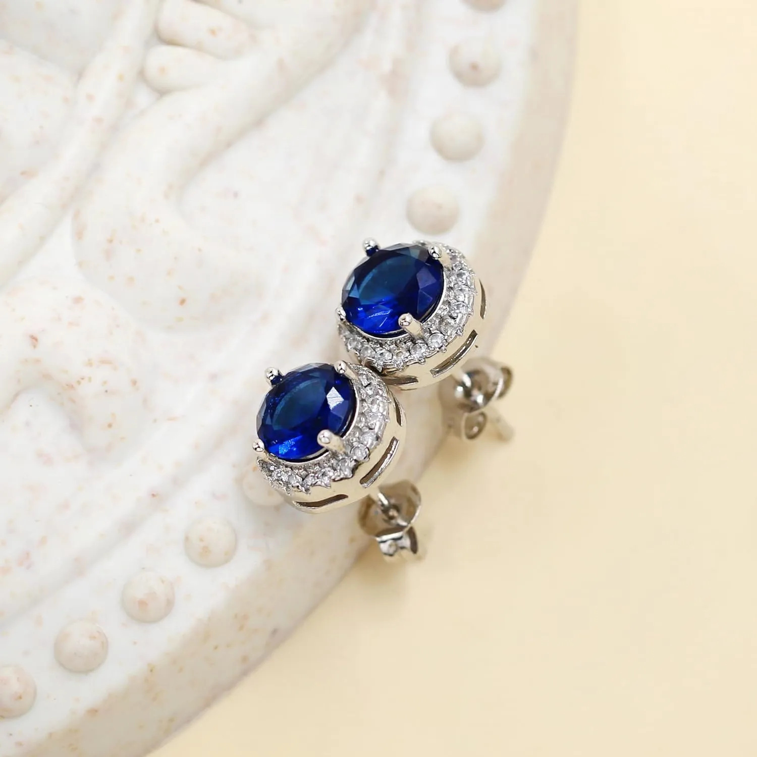 Uloveido Round Cubic Zirconia Earring Studs, Classical Simulated Diamond Birthstone Halo Solitaire Setting Earrings for Women