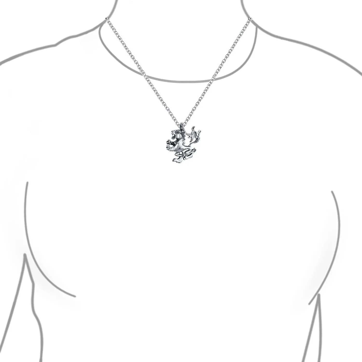 Unisex Vintage Zodiac Sign Pendant Necklace in Oxidized Sterling Silver