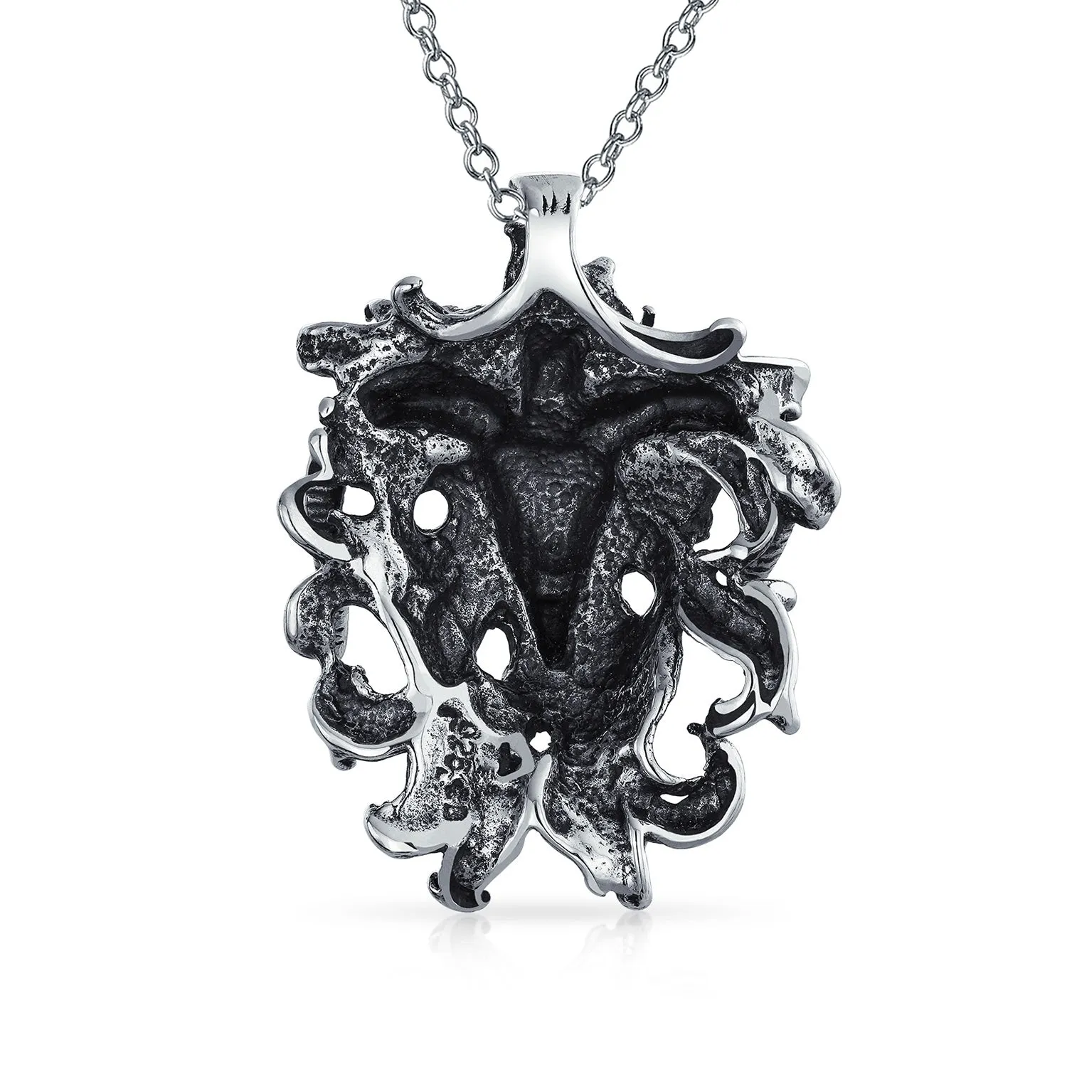 Unisex Vintage Zodiac Sign Pendant Necklace in Oxidized Sterling Silver