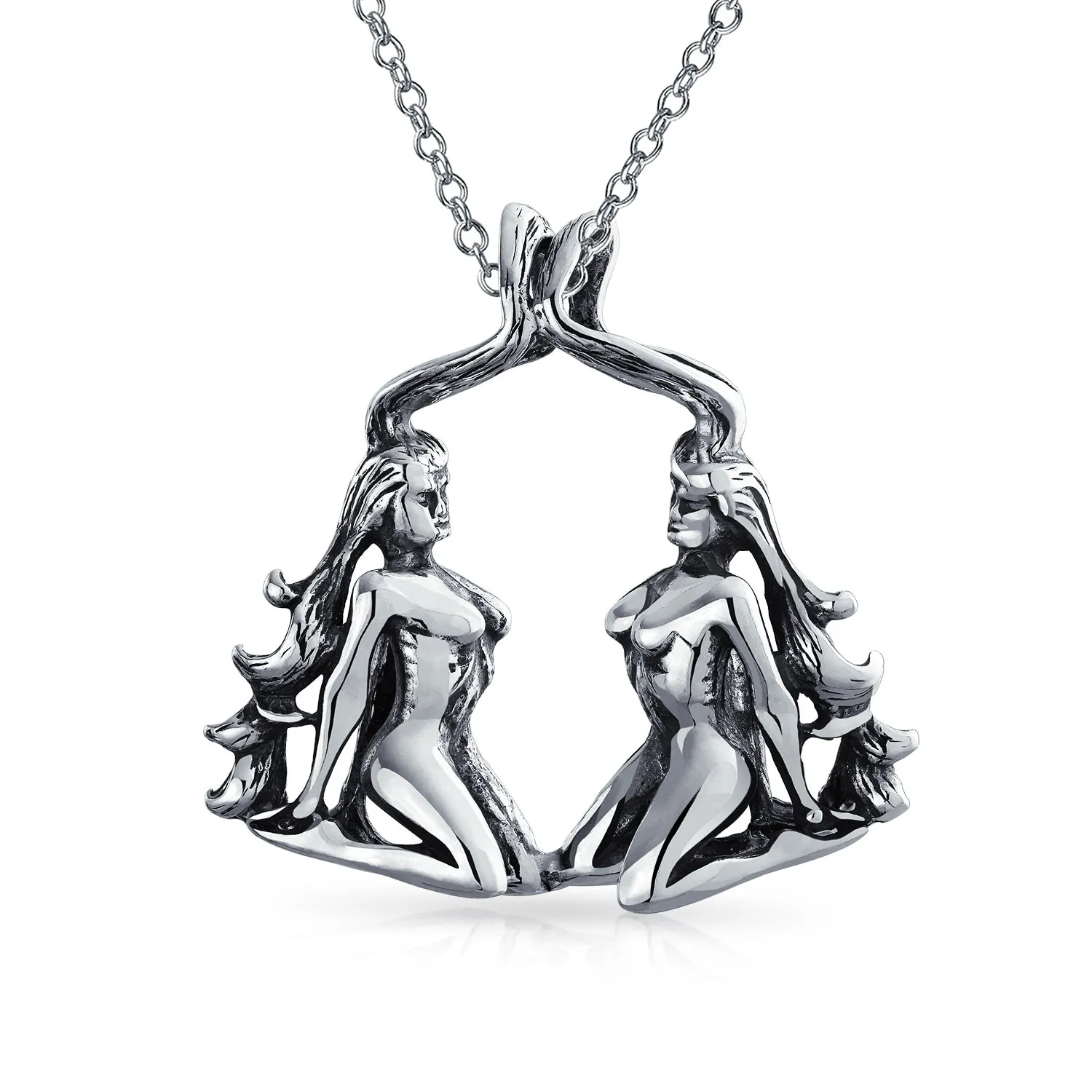 Unisex Vintage Zodiac Sign Pendant Necklace in Oxidized Sterling Silver