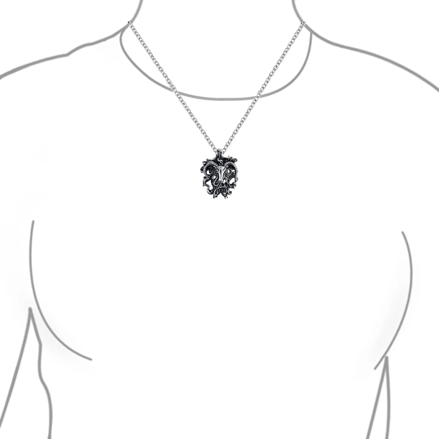 Unisex Vintage Zodiac Sign Pendant Necklace in Oxidized Sterling Silver