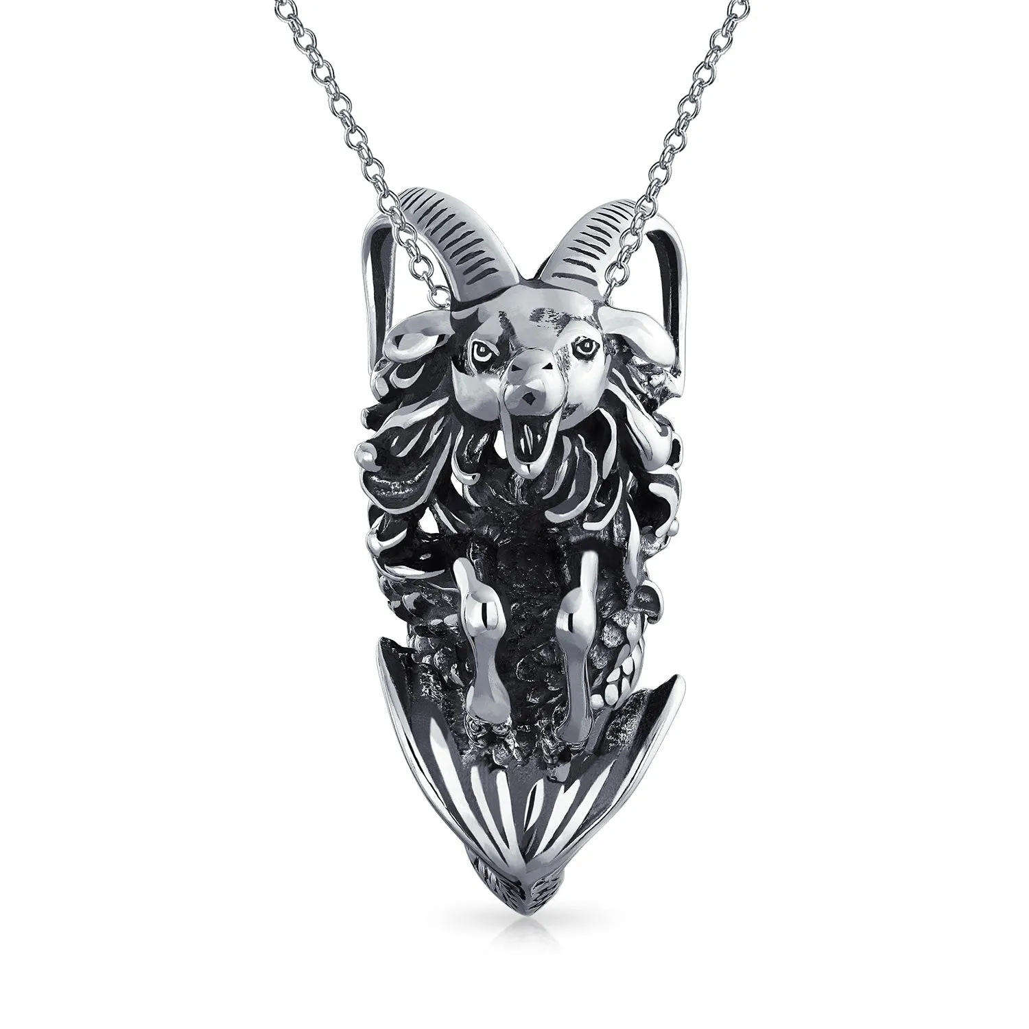 Unisex Vintage Zodiac Sign Pendant Necklace in Oxidized Sterling Silver