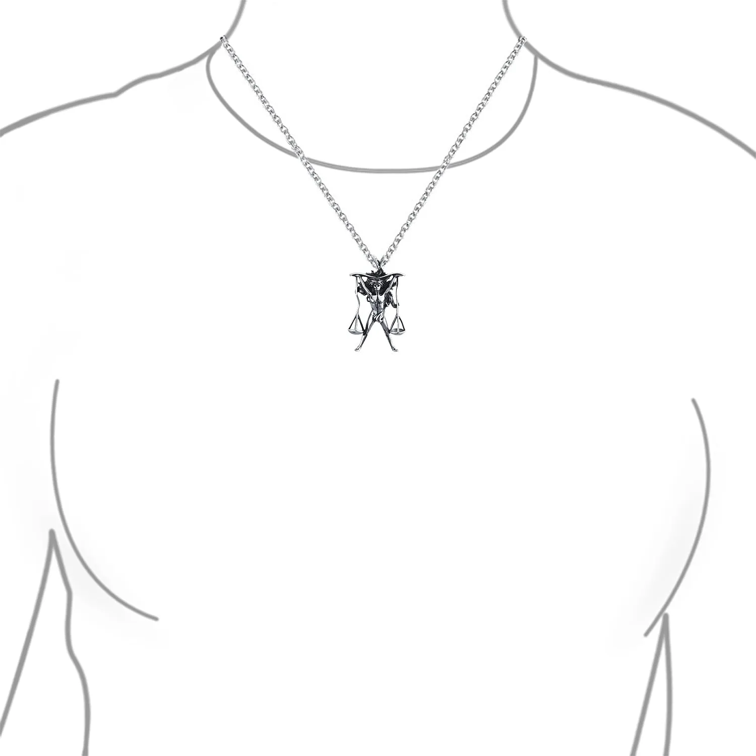 Unisex Vintage Zodiac Sign Pendant Necklace in Oxidized Sterling Silver