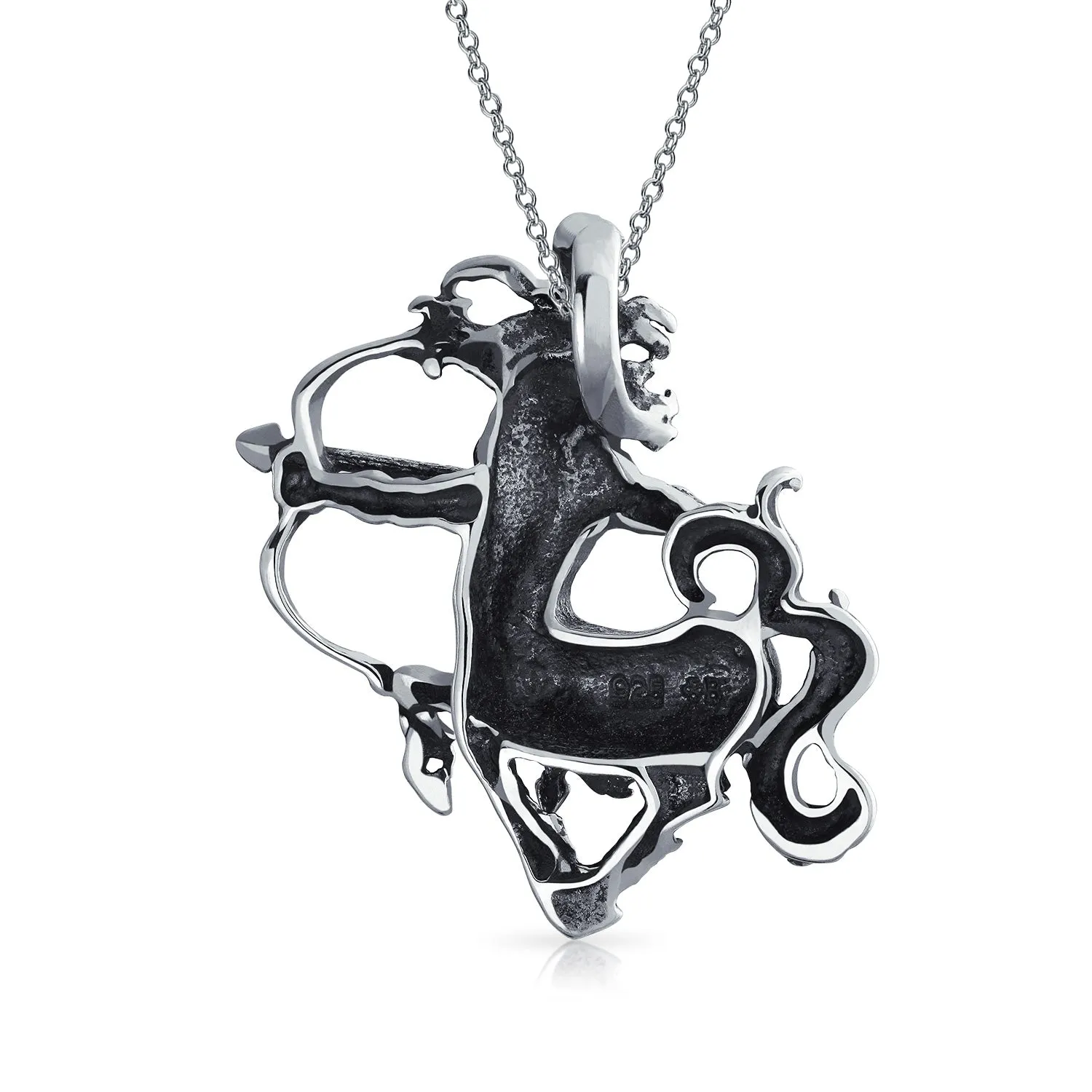 Unisex Vintage Zodiac Sign Pendant Necklace in Oxidized Sterling Silver
