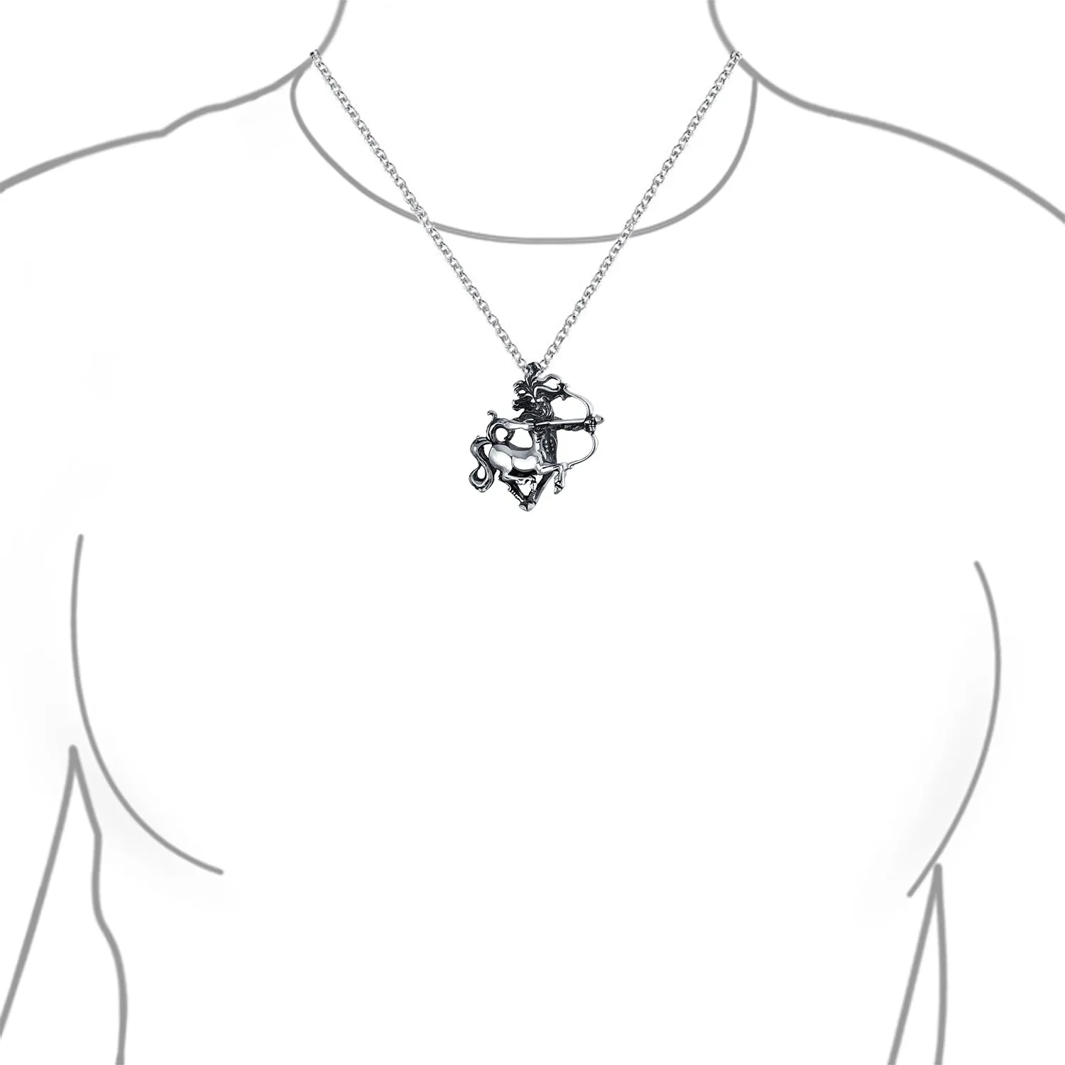 Unisex Vintage Zodiac Sign Pendant Necklace in Oxidized Sterling Silver