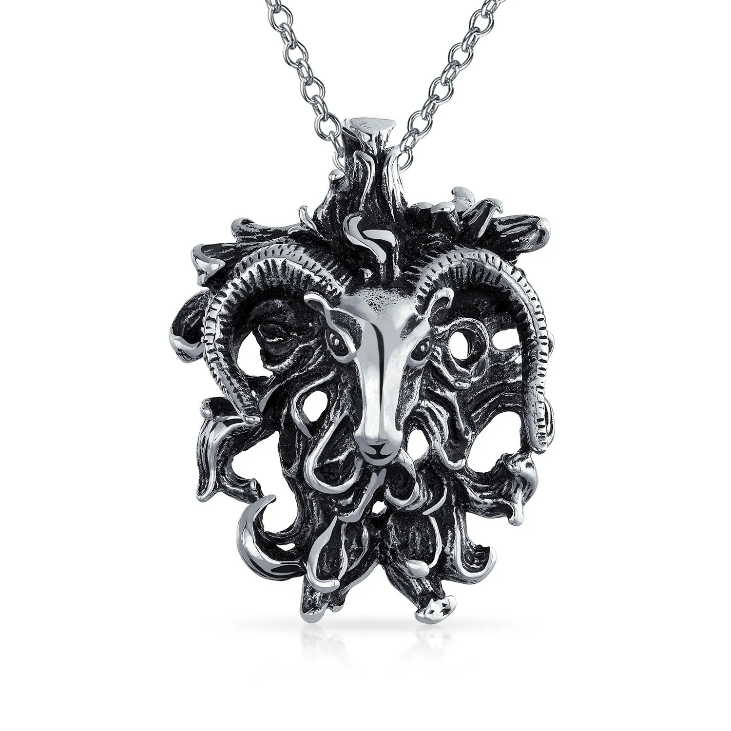 Unisex Vintage Zodiac Sign Pendant Necklace in Oxidized Sterling Silver