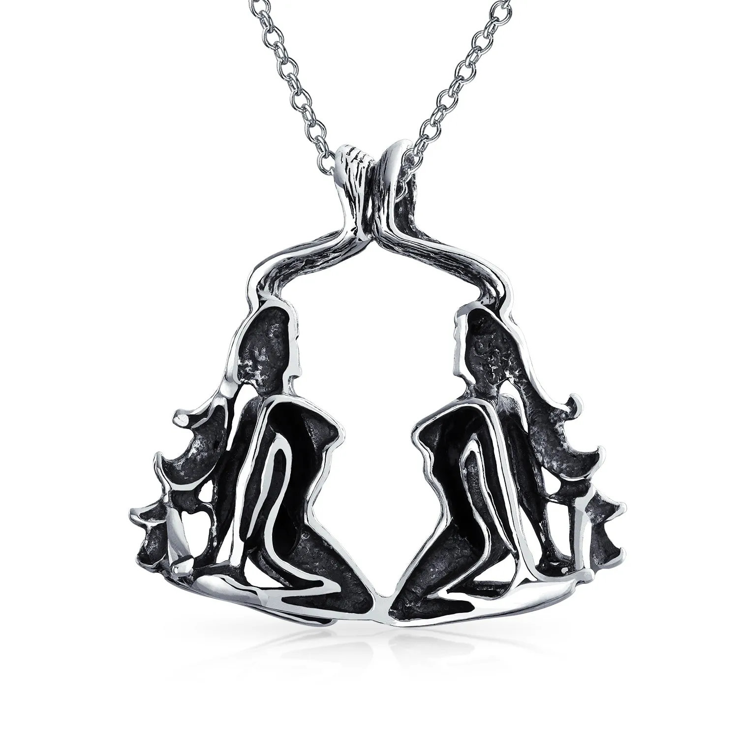 Unisex Vintage Zodiac Sign Pendant Necklace in Oxidized Sterling Silver