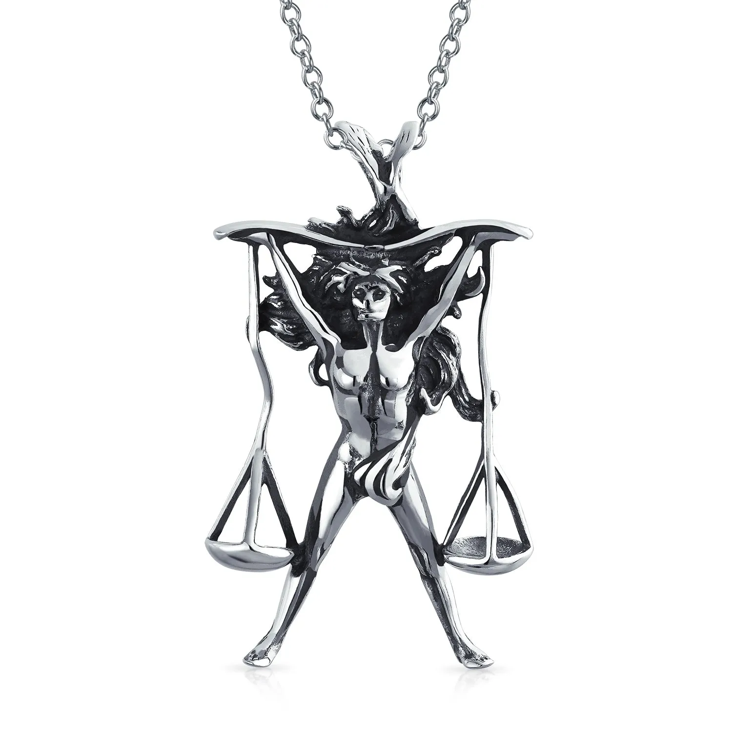 Unisex Vintage Zodiac Sign Pendant Necklace in Oxidized Sterling Silver