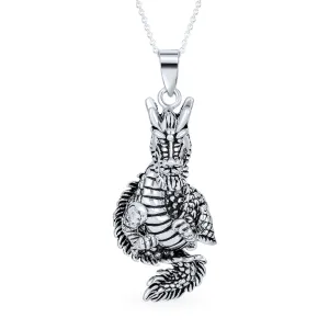 Unisex Vintage Zodiac Sign Pendant Necklace in Oxidized Sterling Silver