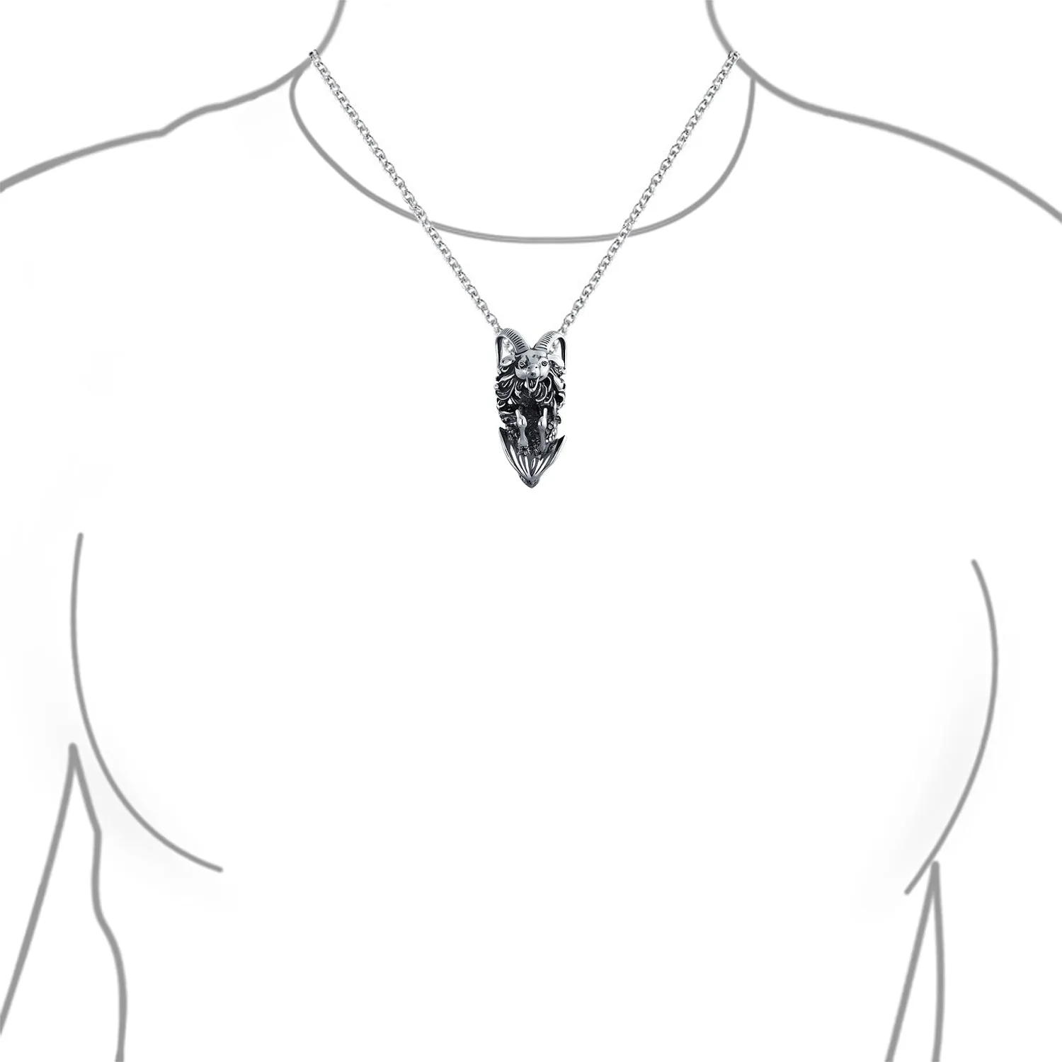 Unisex Vintage Zodiac Sign Pendant Necklace in Oxidized Sterling Silver