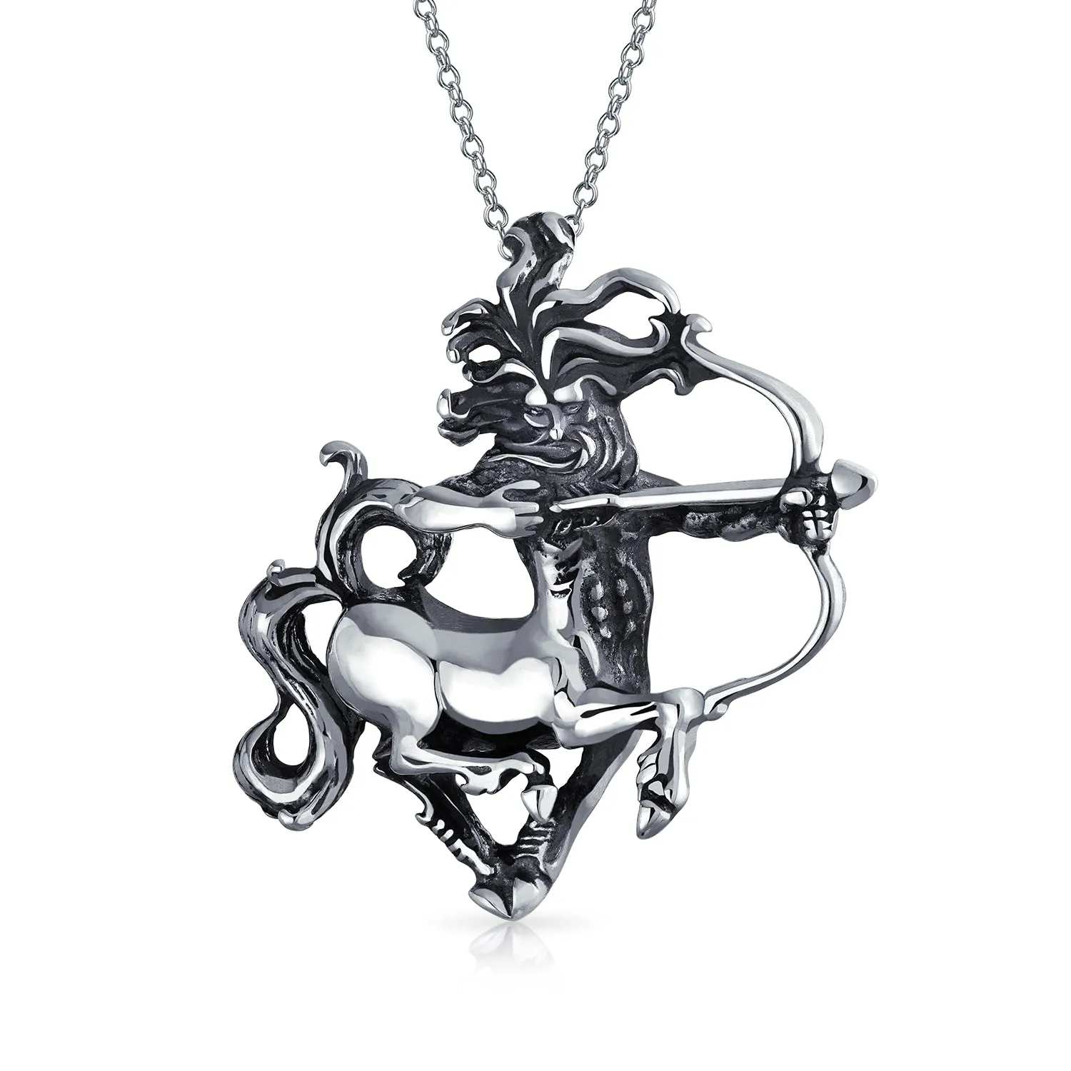 Unisex Vintage Zodiac Sign Pendant Necklace in Oxidized Sterling Silver
