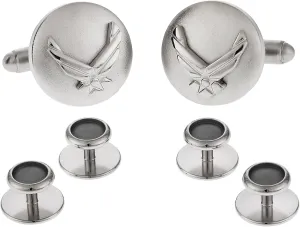 USAF Air Force Eagle Device Cufflinks and Studs Formal Set in Silver with Presentation Gift Box - Airforce Cufflinks Studs Tuxedo