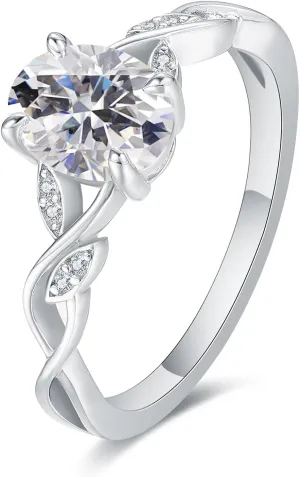 Various Styles 0.5ct -1.5ct G-H Oval Moissanite Rings for Women 925 Silver: Vintage & Fashion Brilliant Oval Cut VVS1 White Moissanite Engagement Rings, Art Deco Platinum Plated Sterling Silver Wedding Promise Ring for Her Size 4-9