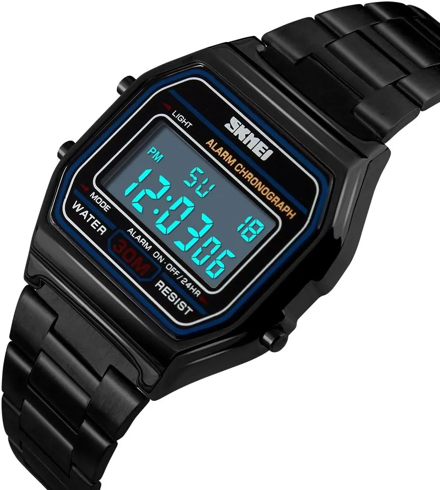 VIGOROSO Men Lady Vintage Retro Gold Stainless Steel Digital Casual Watch Alarm Stopwatch