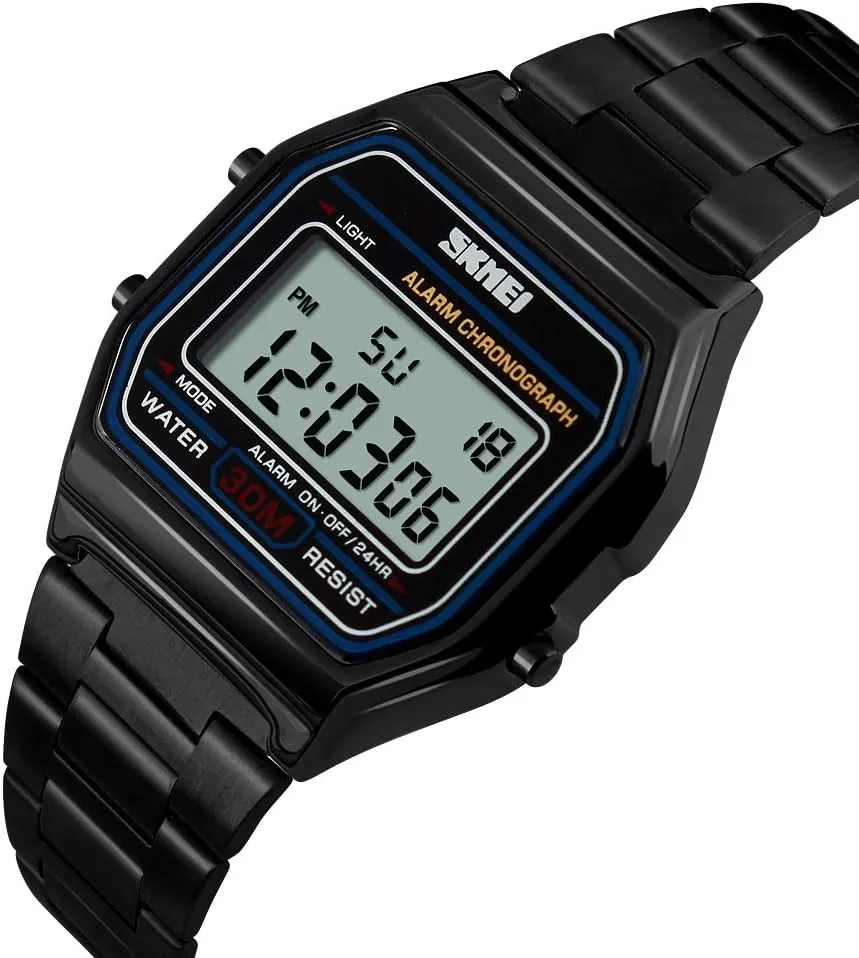 VIGOROSO Men Lady Vintage Retro Gold Stainless Steel Digital Casual Watch Alarm Stopwatch