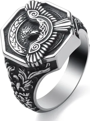 Viking Rings Stainless Steel Viking Norse Runes Wolf Raven Tree of Life Band Ring Jewelry for Men Women Size 7/8/9/10/11/12/13