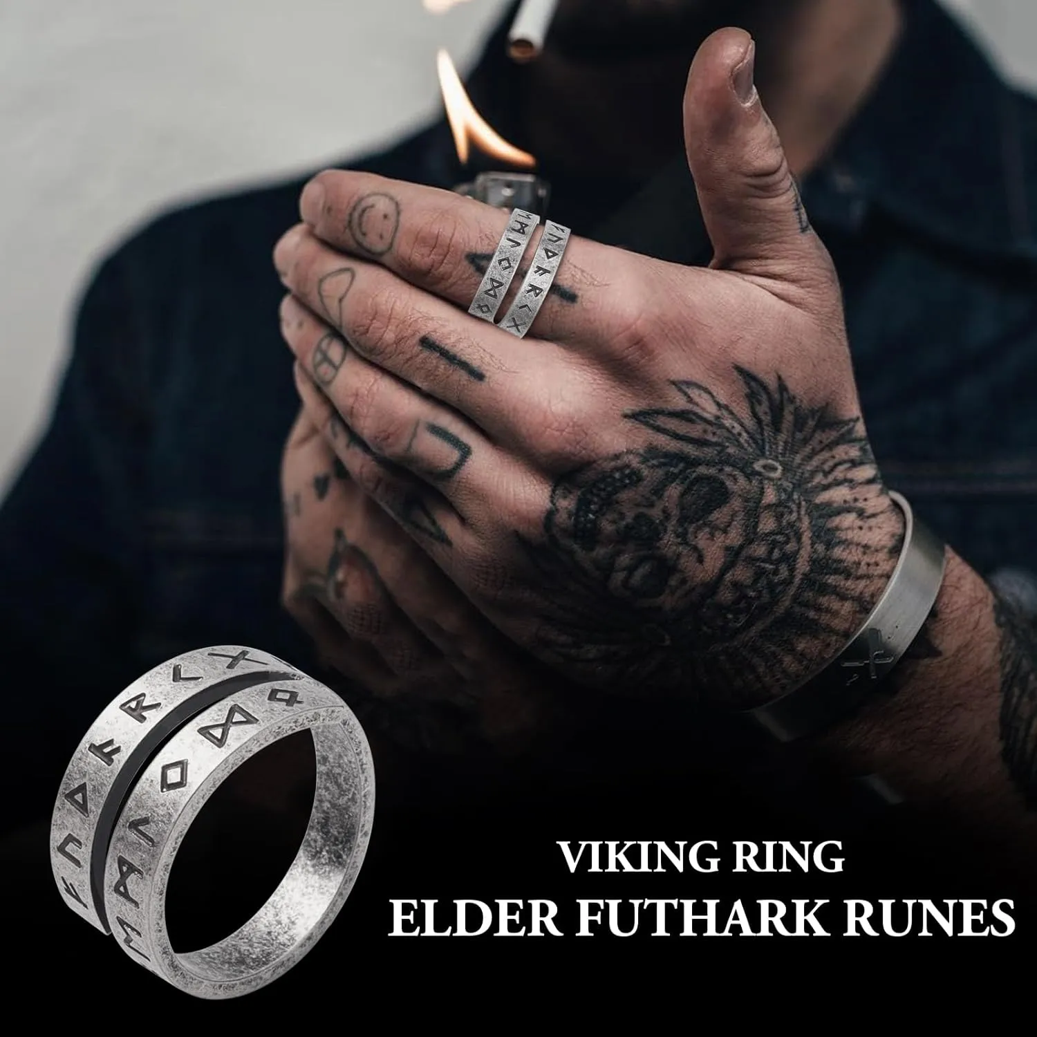 Viking Rings Stainless Steel Viking Norse Runes Wolf Raven Tree of Life Band Ring Jewelry for Men Women Size 7/8/9/10/11/12/13