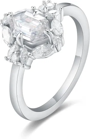 Vintage 0.44-1.1 Carat Moissanite Engagement Ring for Women, 925 Sterling Silver G Color VVS1 Moissanite Cocktail Rings, Gothic Art Deco Plated by Platinum Fake Diamond Promise Ring for Her Size 4-9